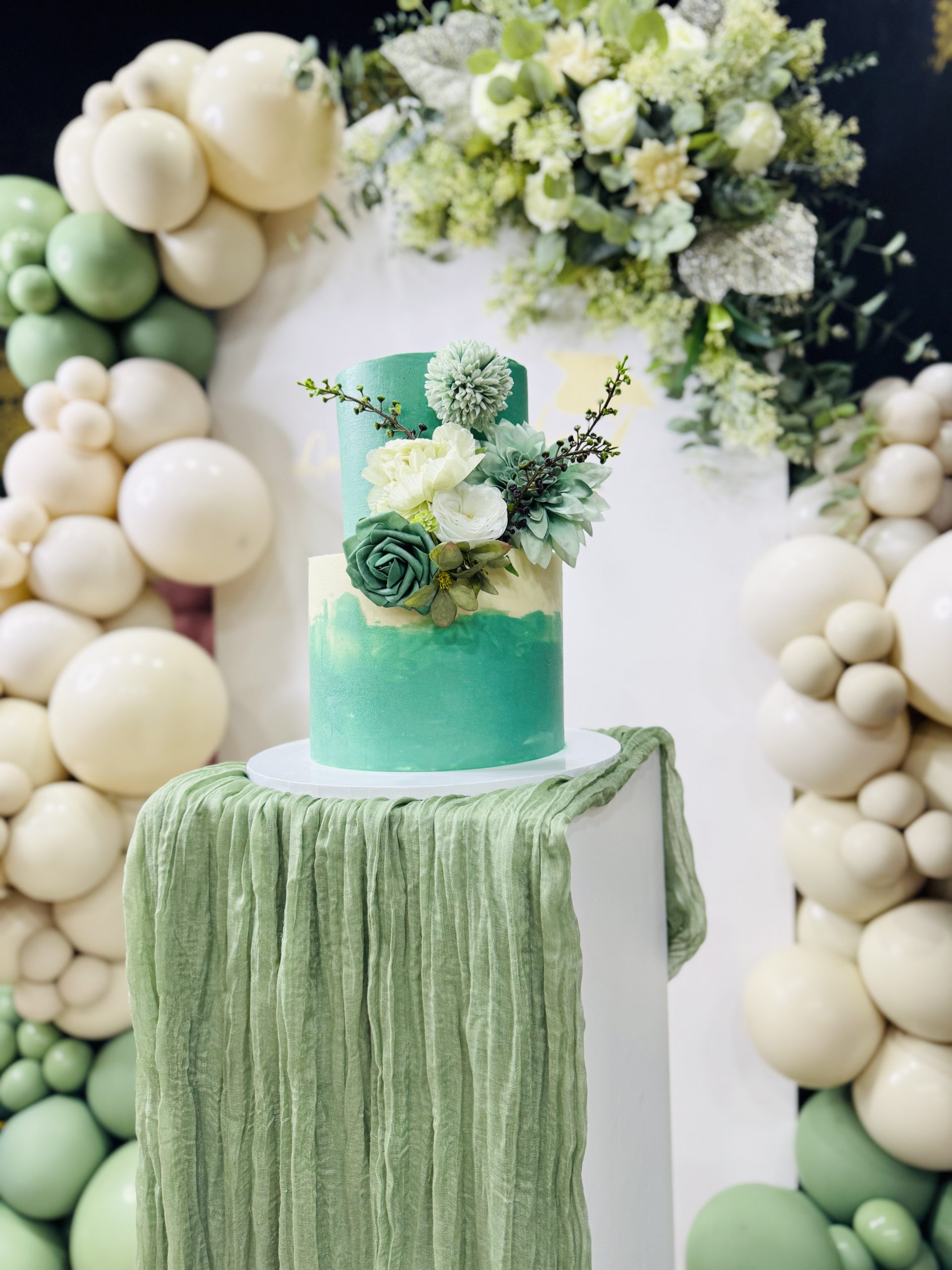 The Boho-Chic Two-Tier Sage Green Floral Cake