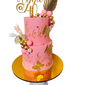 Pink & Gold Two-Tier Birthday Cake