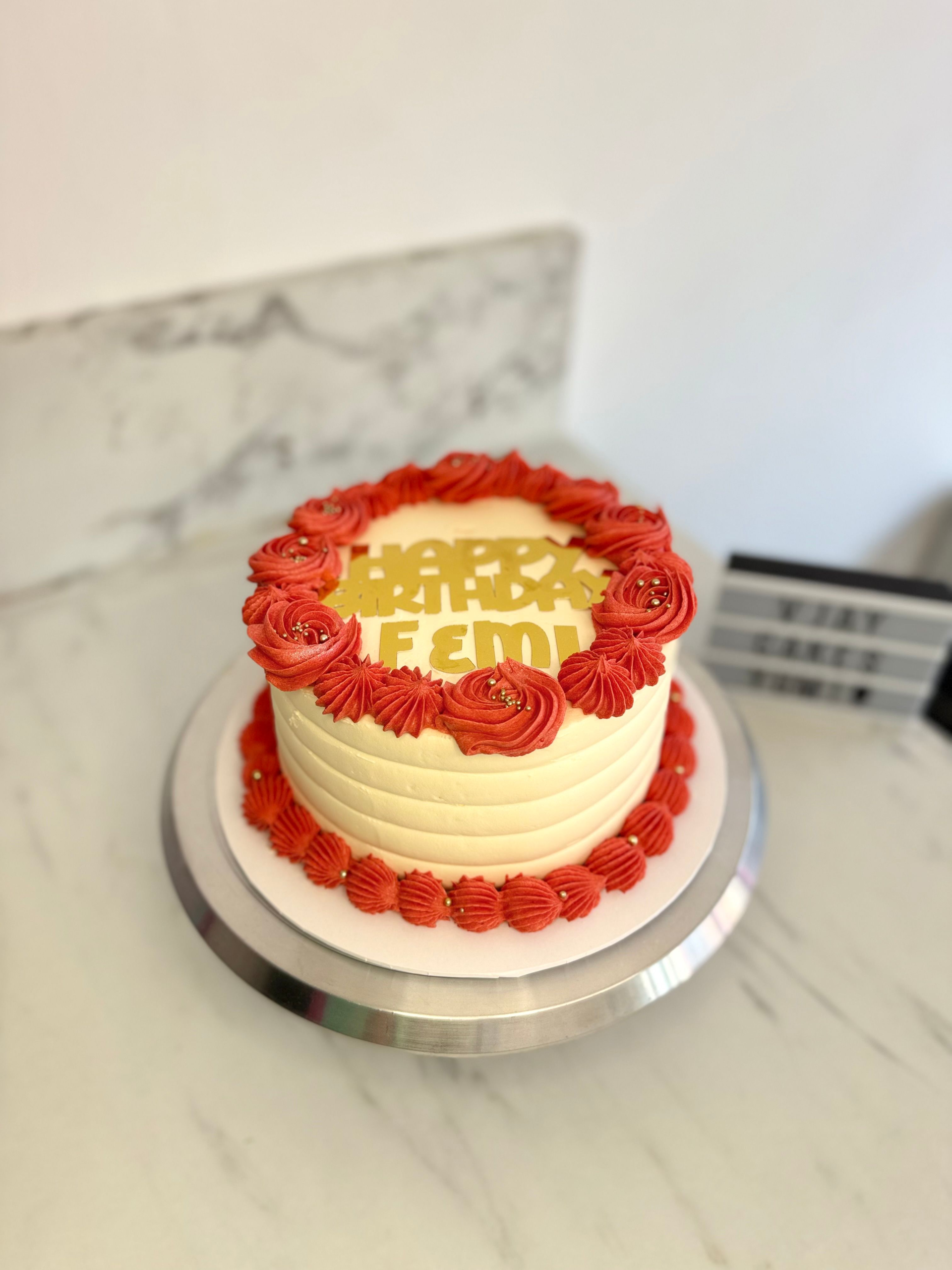 Red & Cream Buttercream Birthday Cake