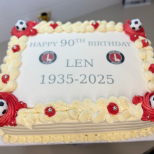 Elegant Square Anniversary Sheet Cake with Gold Accents