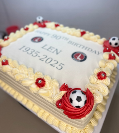 Elegant Square Anniversary Sheet Cake with Gold Accents - Image 3