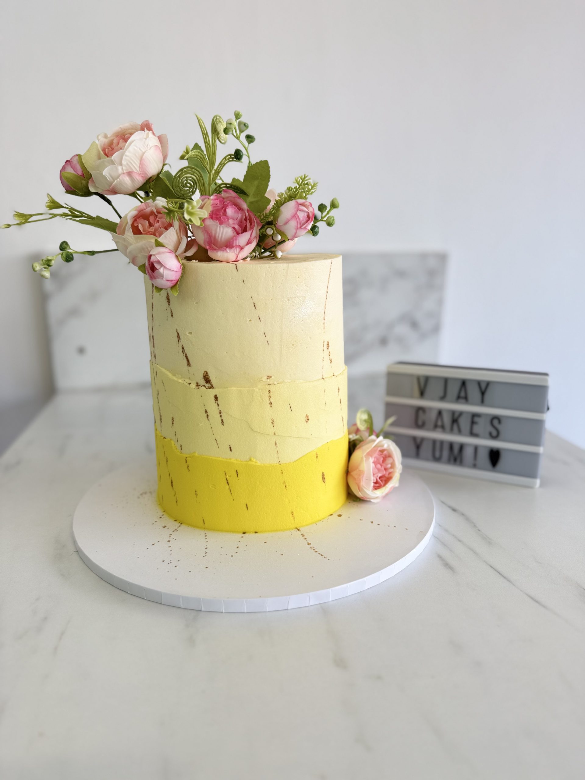 Elegant Yellow Ombre Floral Cake