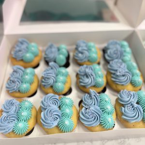 Box of Blue & Mint Green Rosette Cupcakes