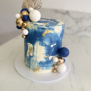 Abstract Blue & Gold Modern Birthday Cake