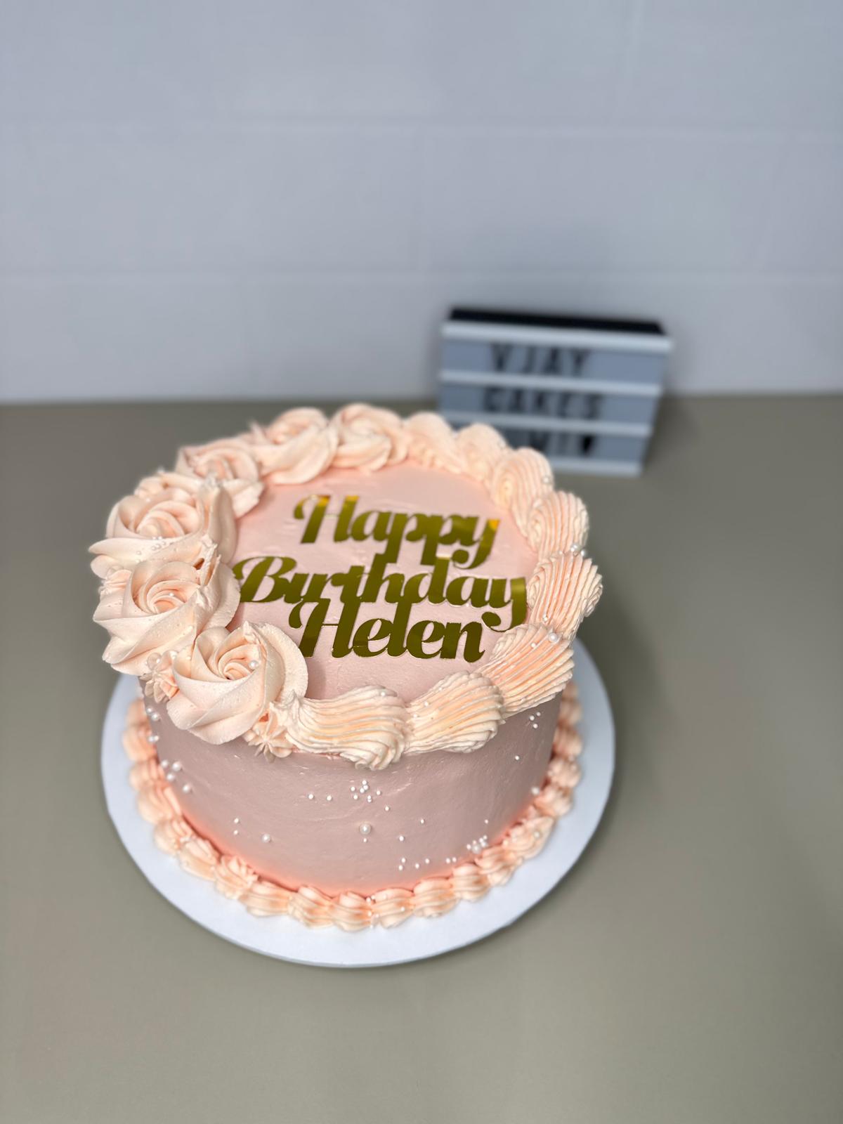 Delicate Peach & Gold Rose Celebration Cake - Image 3