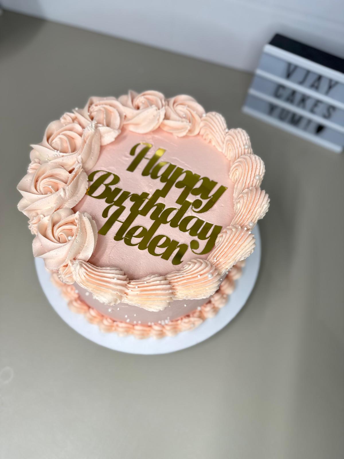 Delicate Peach & Gold Rose Celebration Cake