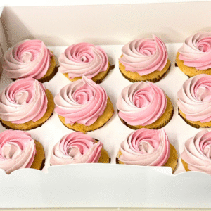 Box of Pink Buttercream Cupcakes