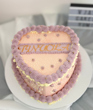 Vintage Charm Personalized Heart-Shaped Cake