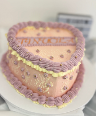 Vintage Charm Personalized Heart-Shaped Cake - Image 2